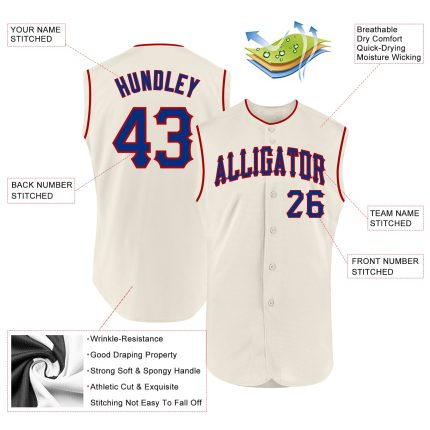 Custom Name and Number Sleeveless Baseball Jersey in Cream and Royal Red - Personalized Team Gear Personalized Cream Royal-Red