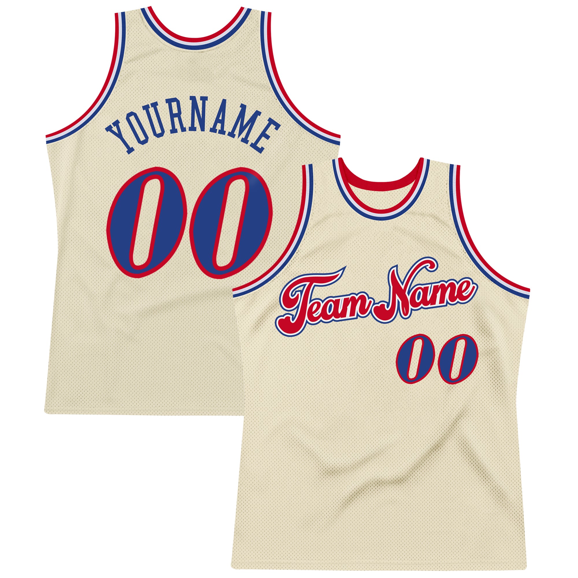 Custom Name and Number Authentic Throwback Basketball Jersey - Personalized Cream Royal-Red Team Jersey Personalized Cream