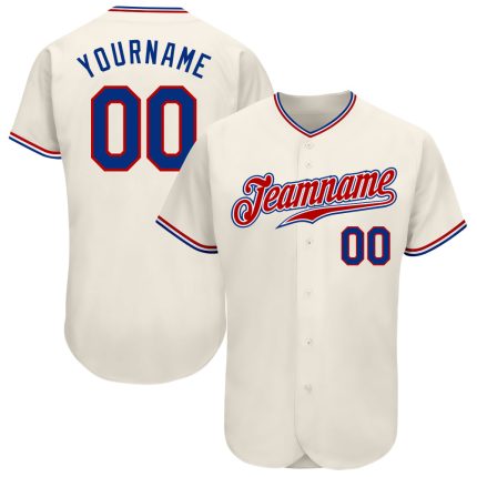 Personalized Royal-Red Baseball Jersey for Men - Custom Cream Color Design Personalized Cream Royal-Red Baseball Jersey 2