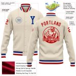 Personalized Bomber Jacket Royal Red Full-Snap Varsity Letterman Cream Personalized Cream Royal-Red Bomber Full-Snap Varsity