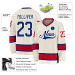 Personalized Royal-Red Hockey Jersey - Custom Cream Hockey Jersey for Fans Personalized Cream Royal-Red Hockey Jersey
