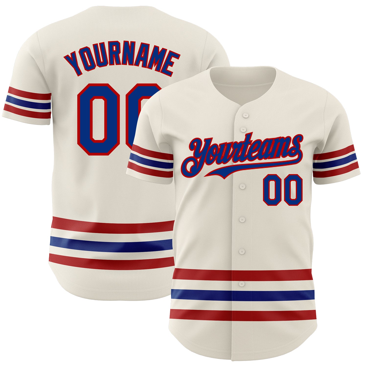 Custom Name and Number Authentic Baseball Jersey - Personalized Cream Royal-Red Team Jersey Personalized Cream Royal-Red