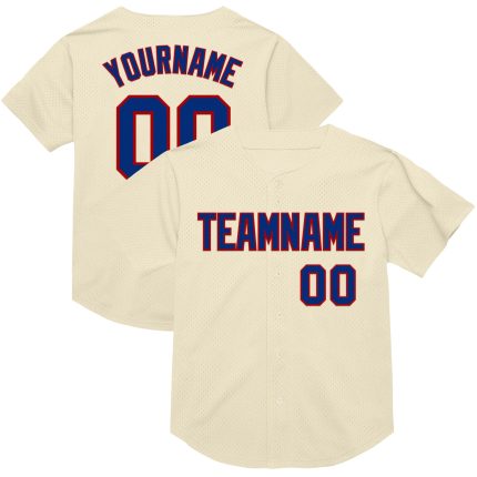 Personalized Red Cream Throwback Baseball Jersey - Custom Mesh Design 2 Personalized Cream Royal-Red Mesh Throwback Baseball