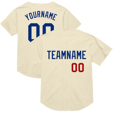 Personalized Royal-Red Cream Mesh Throwback Baseball Jersey for Men and Women, Stylish Sports Apparel Personalized Cream