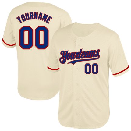 Personalized Red Cream Mesh Baseball Jersey - Throwback Style Personalized Cream Royal-Red Mesh Throwback Baseball Jersey