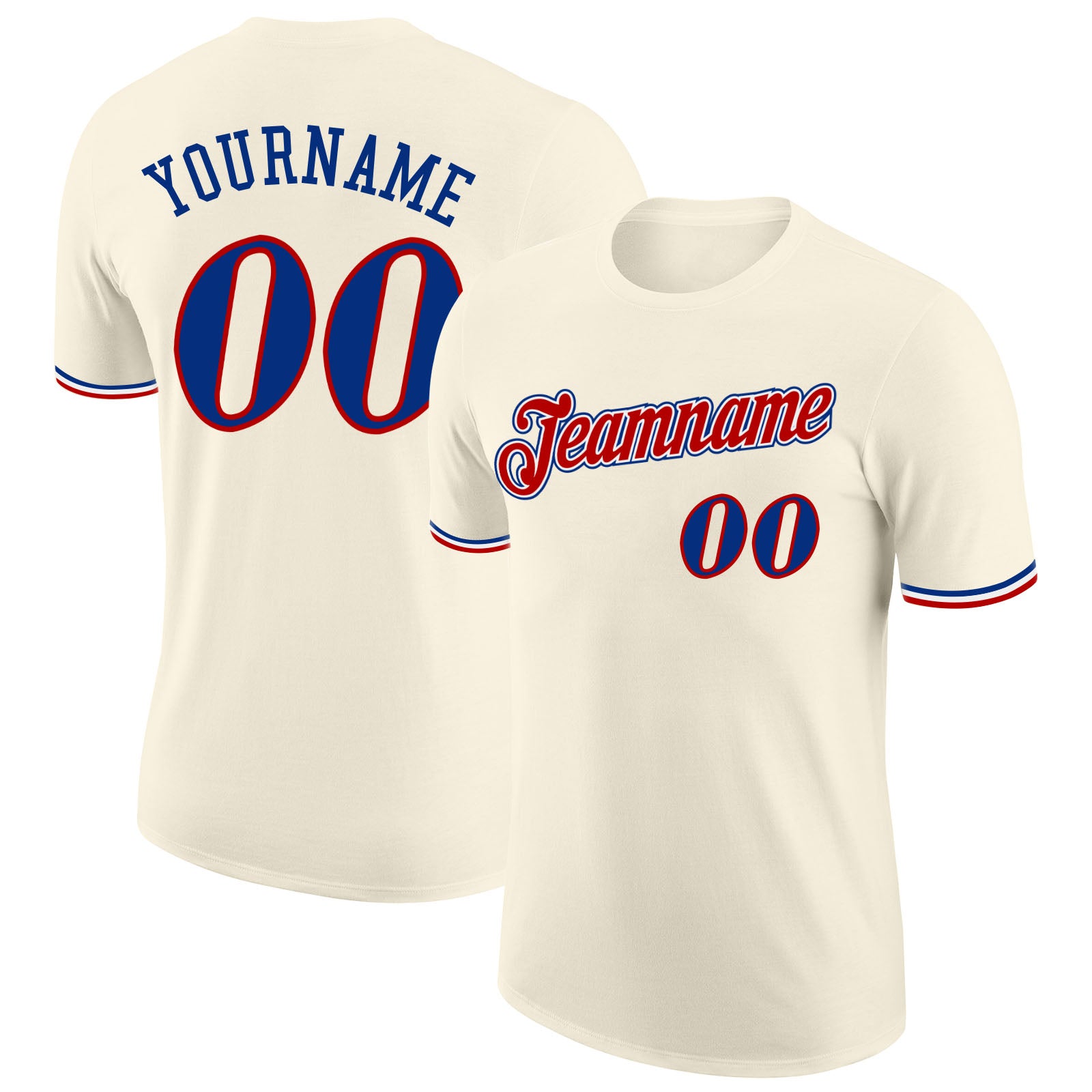 Custom Name and Number Performance T-Shirt - Personalized Cream and Royal-Red Design Personalized Cream Royal-Red Performance