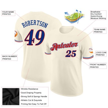 Custom Name and Number Performance T-Shirt - Personalized Cream and Royal-Red Design Personalized Cream Royal-Red Performance