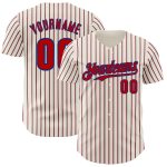 Custom Name and Number Red-Royal Baseball Jersey, Personalized Cream with Royal Red Pinstripe Design Personalized Cream (Royal