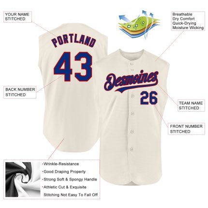 Personalized Sleeveless Baseball Jersey in Cream and Royal Red for Customized Style Personalized Cream Royal-Red Sleeveless