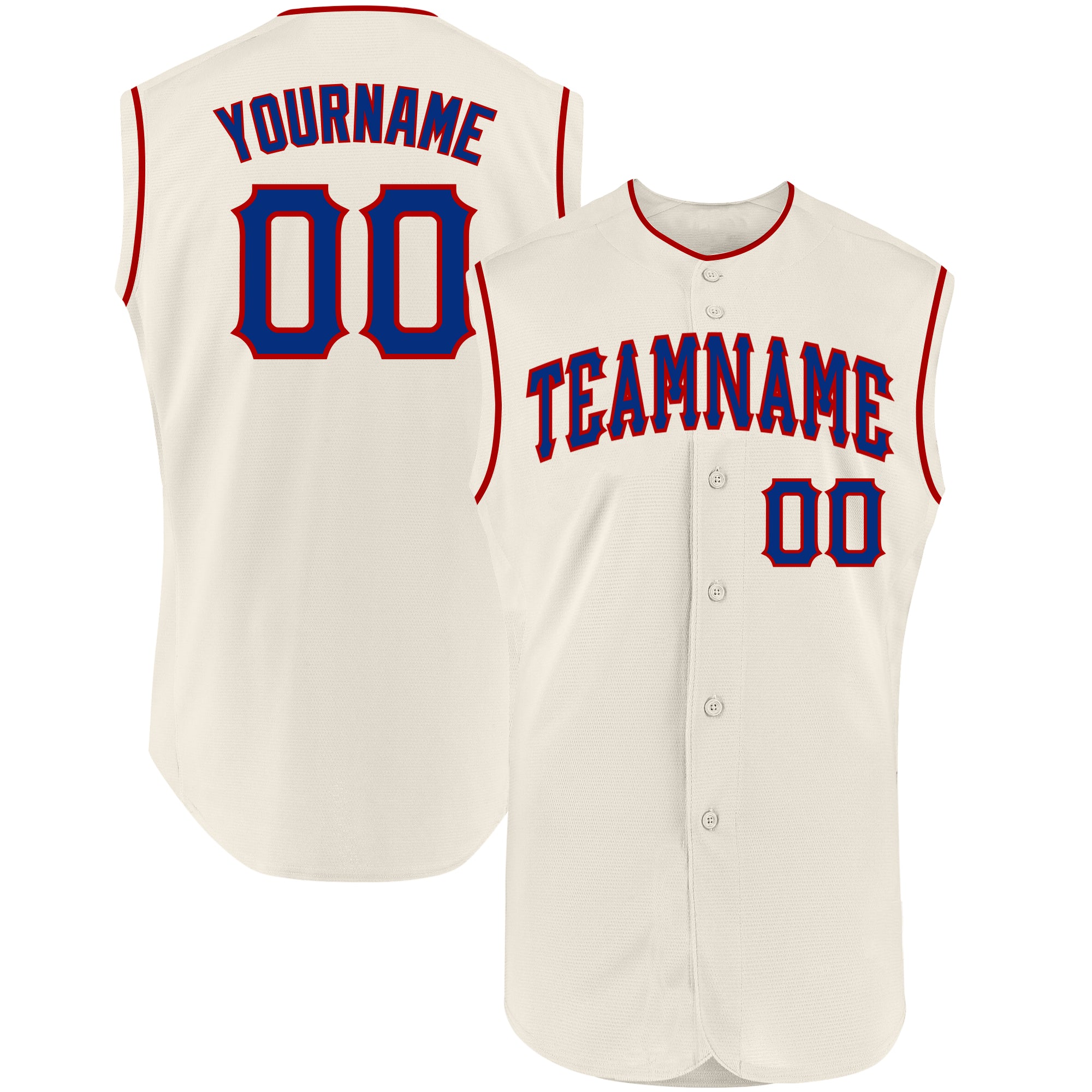 Custom Royal Red Sleeveless Baseball Jersey - Personalized Cream Design Personalized Cream Royal-Red Sleeveless Baseball