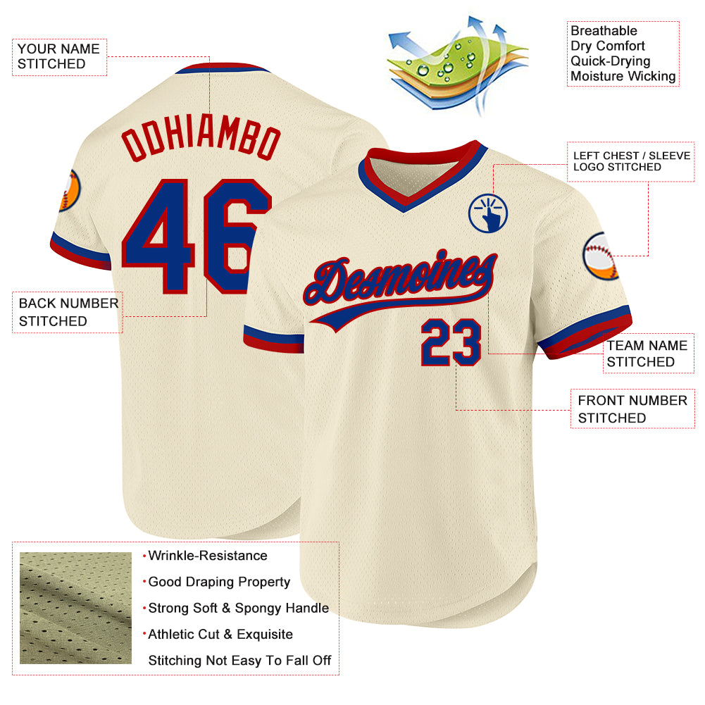Custom Cream Red Retro Baseball Jersey Personalized Design Personalized Cream Royal-Red Throwback Baseball Jersey - Image 3
