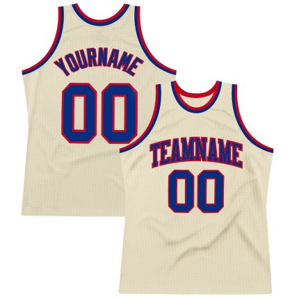 Personalized Royal-Red Basketball Jersey Throwback 2 | Custom Cream Design Personalized Cream Royal-Red Throwback Basketball