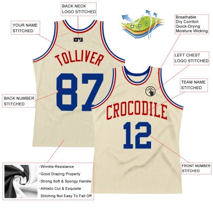 Personalized Royal-Red Throwback Basketball Jersey for Men, Size 3 Personalized Cream Royal-Red Throwback Basketball Jersey