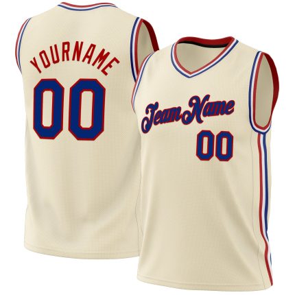 Personalized Royal-Red Throwback Basketball Jersey for Men, Women, Kids - Size 4 Personalized Cream Royal-Red Throwback Basketball