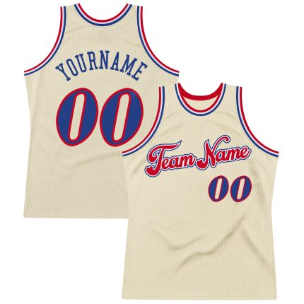 Custom Cream Royal-Red Basketball Jersey - Personalized Throwback Design Personalized Cream Royal-Red Throwback Basketball