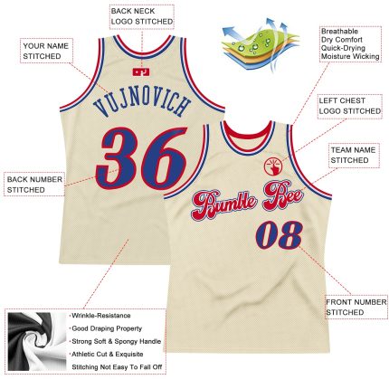 Custom Cream Royal-Red Basketball Jersey - Personalized Throwback Design Personalized Cream Royal-Red Throwback Basketball