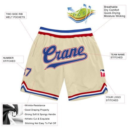 Personalized Royal-Red Throwback Basketball Shorts for Men and Women Personalized Cream Royal-Red Throwback Basketball Shorts