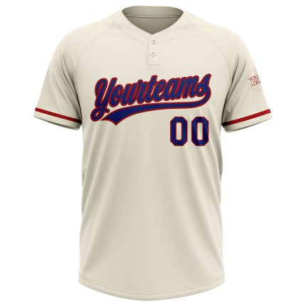 Personalized Unisex Softball Jersey Cream Royal-Red Two-Button Style 3 Personalized Cream Royal-Red Two-Button Unisex Softball