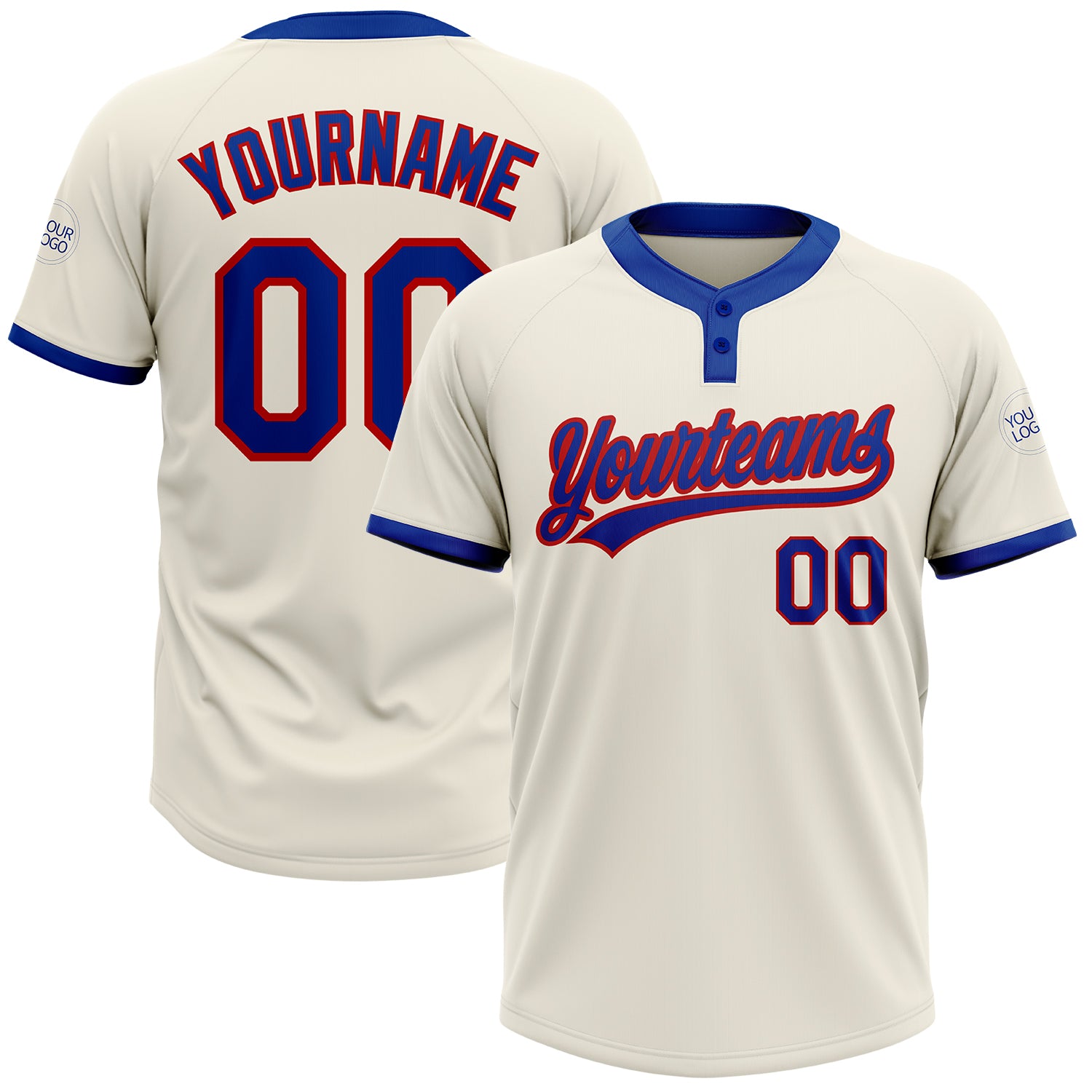 Personalized Royal-Red Softball Jersey for Unisex - Cream Two-Button Design Personalized Cream Royal-Red Two-Button Unisex