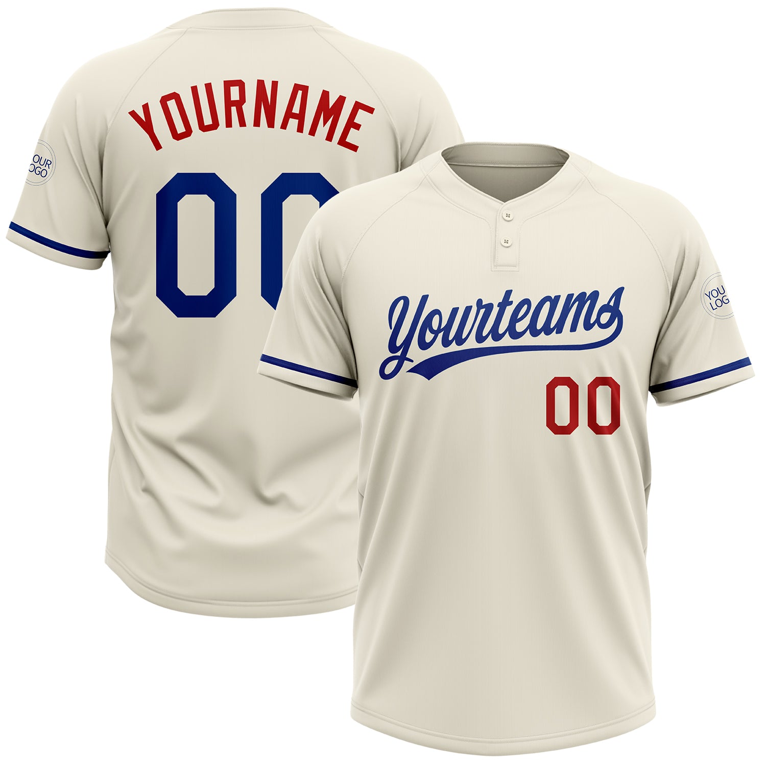 Custom Royal-Red Cream Softball Jersey Unisex Two-Button Design Personalized Cream Royal-Red Two-Button Unisex Softball Jersey