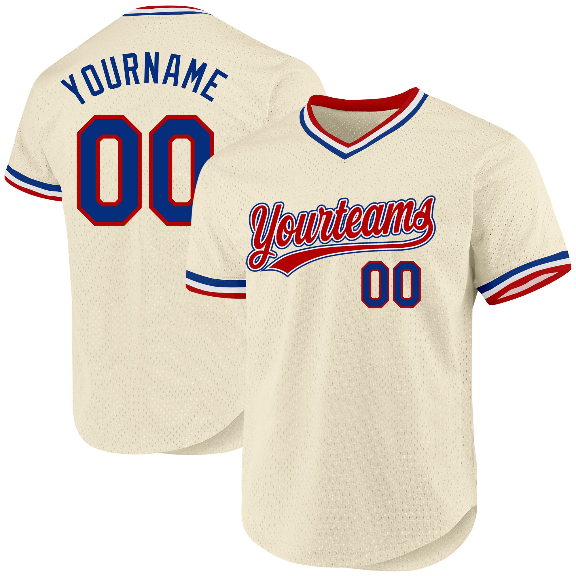 Custom Name and Number Authentic Baseball Jersey - Personalized Cream Royal Red-White Throwback Design Personalized Cream