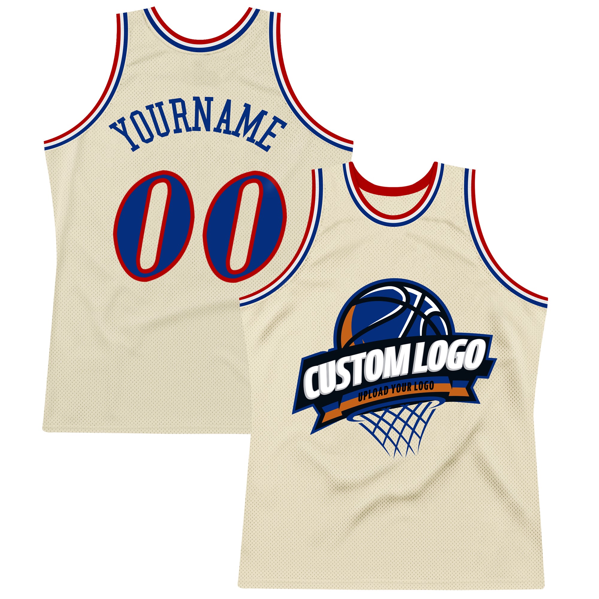 Custom Name Number Personalized Red White Basketball Jersey Authentic Throwback Cream Team Personalized Cream Royal Red-White