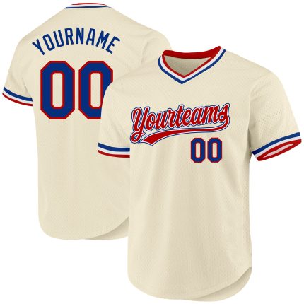 Personalized Red and White Baseball Jersey - Cream Throwback Style Personalized Cream Royal Red-White Throwback Baseball