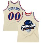 Custom Cream Red-White Basketball Jersey - Personalized Throwback Style Personalized Cream Royal Red-White Throwback Basketball