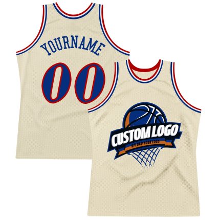 Custom Cream Red-White Basketball Jersey - Personalized Throwback Style Personalized Cream Royal Red-White Throwback Basketball
