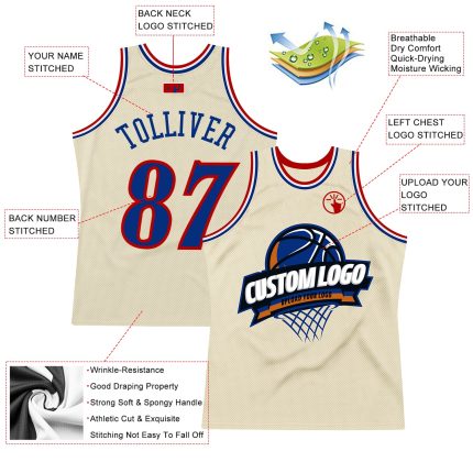 Custom Cream Red-White Basketball Jersey - Personalized Throwback Style Personalized Cream Royal Red-White Throwback Basketball