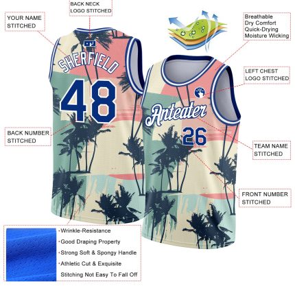 Personalized 3D Tropical Hawaii Trees Basketball Jersey - Cream Royal-White Color Personalized Cream Royal-White 3D Tropical