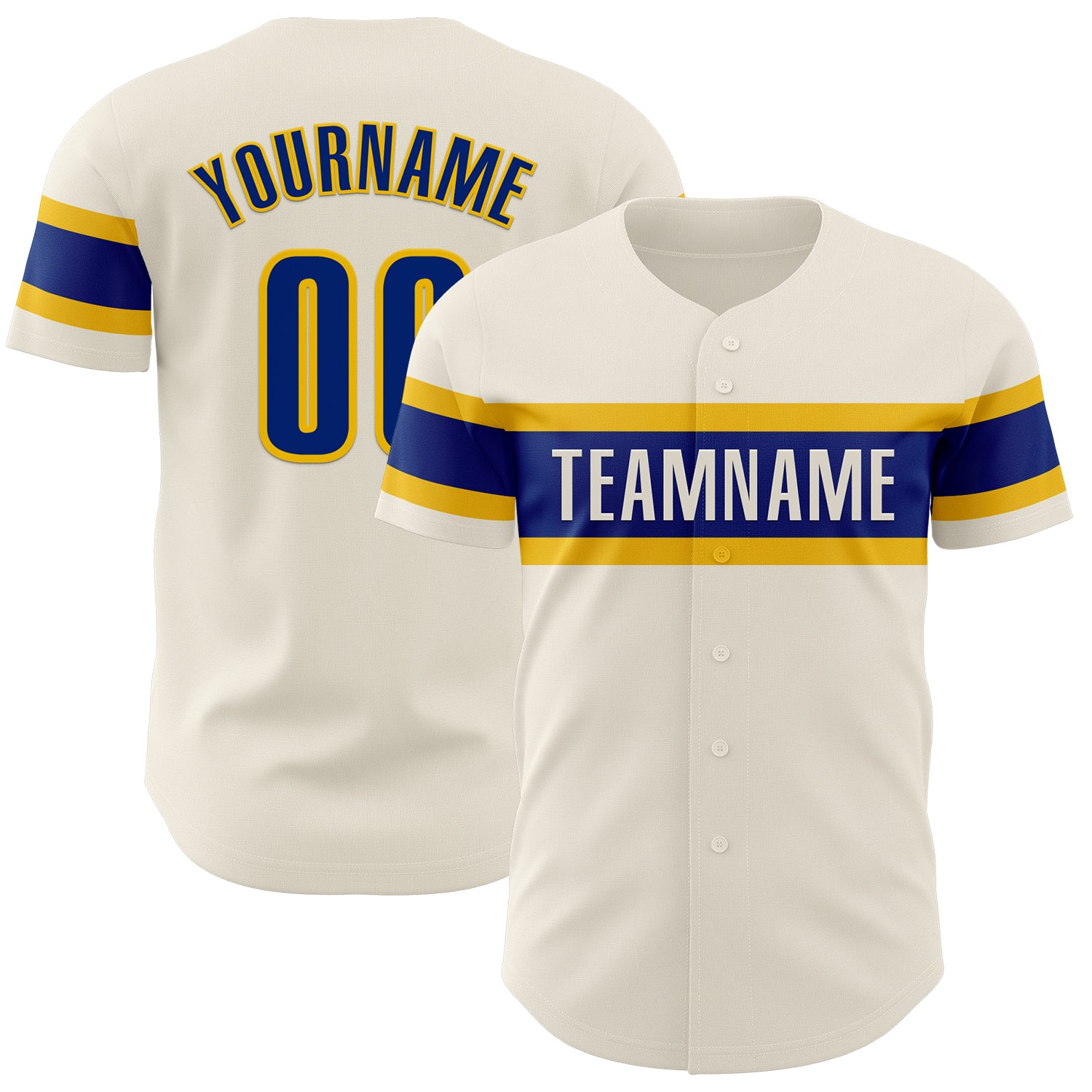 Custom Name and Number Personalized Cream Royal-Yellow Baseball Jersey - Authentic Team Apparel Personalized Cream Royal-Yellow