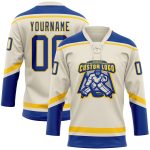 Custom Name and Number Personalized Hockey Jersey in Cream and Royal Yellow Lace Design Personalized Cream Royal-Yellow Hockey