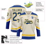 Custom Name and Number Personalized Hockey Jersey in Cream and Royal Yellow Lace Design Personalized Cream Royal-Yellow Hockey