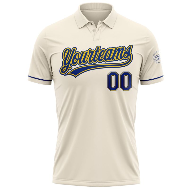 Custom Team Name and Number Performance Vapor Golf Polo Shirt - Personalized Cream Royal-Yellow Personalized Cream Royal-Yellow