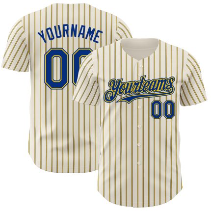 Personalized Royal Yellow Pinstripe Baseball Jersey - Custom Cream Design Personalized Cream (Royal Yellow Pinstripe) Royal-Yellow
