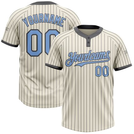 Custom Name and Number Softball Jersey - Personalized Light Blue Two-Button Unisex Cream Steel Gray Pinstripe Personalized