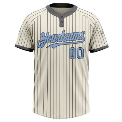 Custom Name and Number Softball Jersey - Personalized Light Blue Two-Button Unisex Cream Steel Gray Pinstripe Personalized