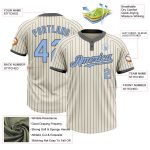 Personalized Light Blue Two-Button Unisex Softball Jersey - Cream Steel Gray Pinstripe Design Personalized Cream Steel Gray