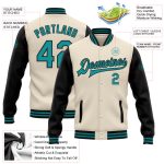Custom Name and Number Bomber Varsity Letterman Jacket Teal Black Two Tone Personalized Full-Snap Team Gear Personalized
