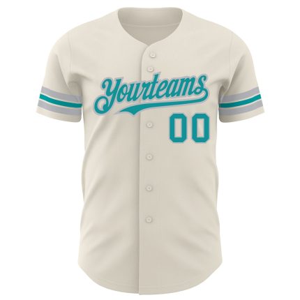 Personalized Teal and Gray Baseball Jersey - Authentic Custom Design Personalized Cream Teal-Gray Authentic Baseball Jersey