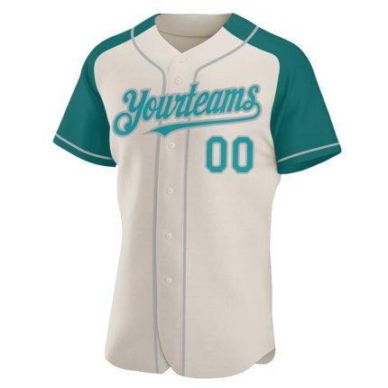 Custom Name and Number Baseball Jersey in Cream Teal-Gray Authentic Raglan Sleeves - Personalized Team Gear Personalized