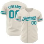 Personalized Teal-Gray Cream Baseball Jersey for Men and Women Personalized Cream Teal-Gray Baseball Jersey 2