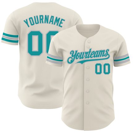 Personalized Teal-Gray Cream Baseball Jersey for Men and Women Personalized Cream Teal-Gray Baseball Jersey 2