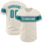 Personalized Baseball Jersey for Kids in Cream Teal-Gray, Size 3 Personalized Cream Teal-Gray Baseball Jersey 3