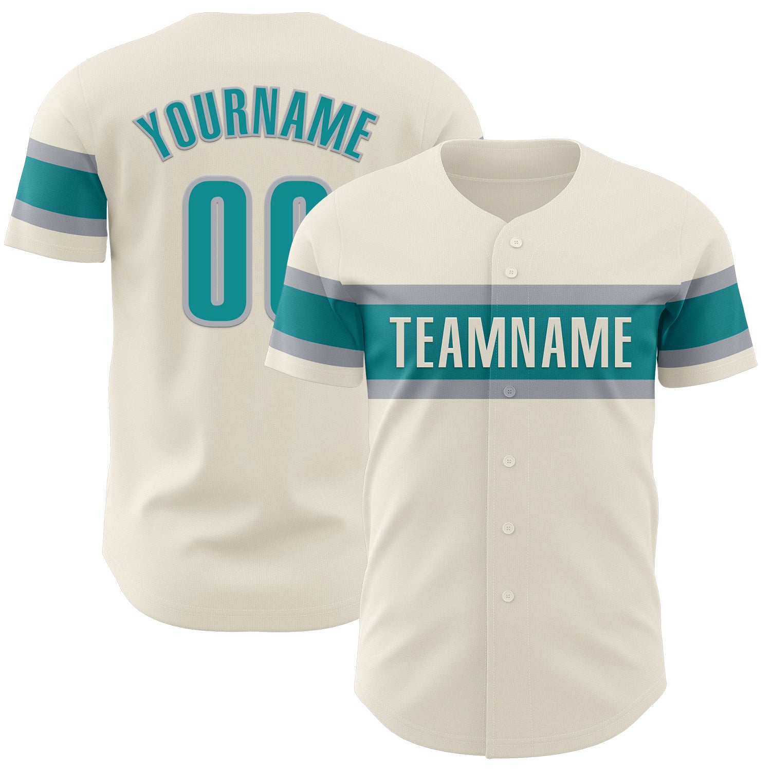 Personalized Baseball Jersey for Kids in Cream Teal-Gray, Size 3 Personalized Cream Teal-Gray Baseball Jersey 3