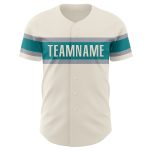 Personalized Baseball Jersey for Kids in Cream Teal-Gray, Size 3 Personalized Cream Teal-Gray Baseball Jersey 3
