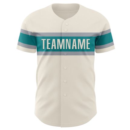 Personalized Baseball Jersey for Kids in Cream Teal-Gray, Size 3 Personalized Cream Teal-Gray Baseball Jersey 3