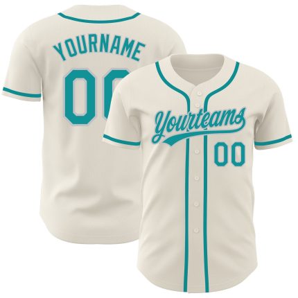 Personalized Teal Gray Baseball Jersey for Custom Sportswear and Gifts Personalized Cream Teal-Gray Baseball Jersey