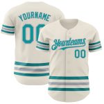 Custom Name and Number Authentic Baseball Jersey - Personalized Teal-Gray Line Design Personalized Cream Teal-Gray Line Authentic